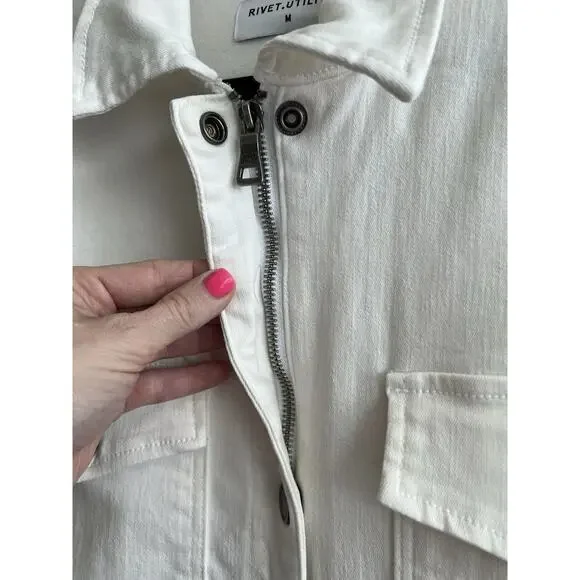 RIVET UTILITY Powerhouse White Stretch Denim Long Sleeve Jumpsuit Sz M $425 - Picture 6 of 15